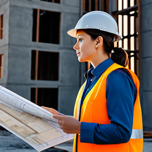 Home 13 **
"A professional female architect, fully clothed in a modest, tailored pantsuit, reviewing blueprints on a construction site at sunset. Wearing a hard hat and safety vest. Perfect anatomy, correct proportions, natural pose. Safe for work, appropriate content, professional, family-friendly. High-resolution, realistic rendering, well-formed hands, proper finger count."
**