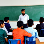 언어 교육 평가 방법 - "A modern language class in Bangladesh, students engaged in group discussion, teacher facilitating, ...
