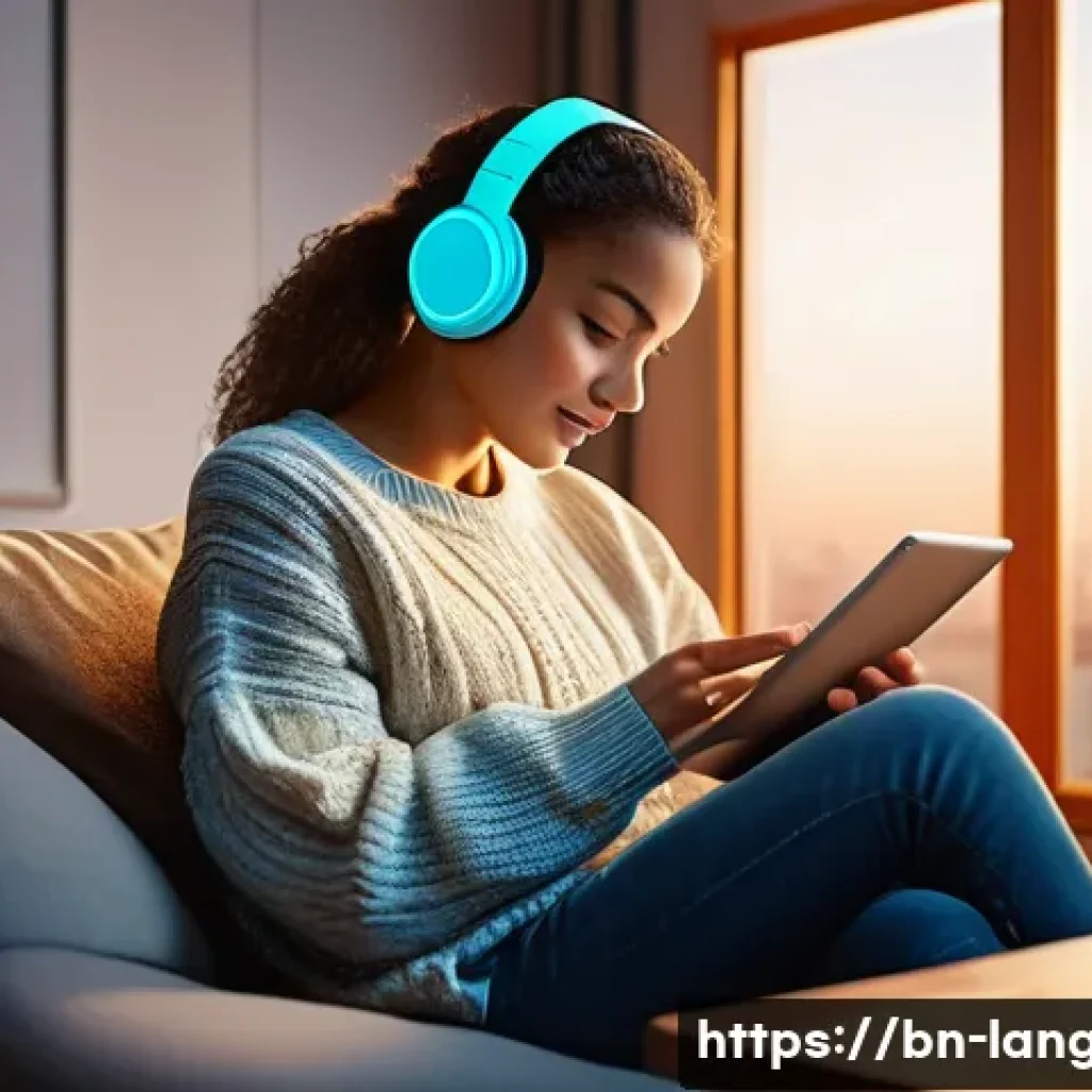 언어 교육에서의 온라인 학습 - **Prompt 1: Flexible and Interactive AI-Powered Learning**
    "A cozy and modern living room at dus...